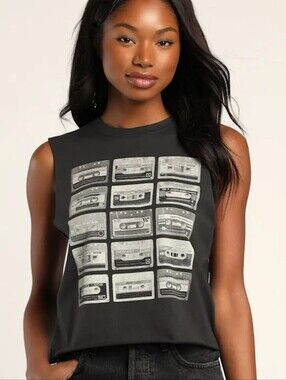 Prince Peter Collection Cassette Tape Tank Off Black SZ L